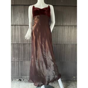 🔥Vintage Y2K Velvet Satin Sleeveless Burgundy Whimsy Romantic Maxi Dress Size XS